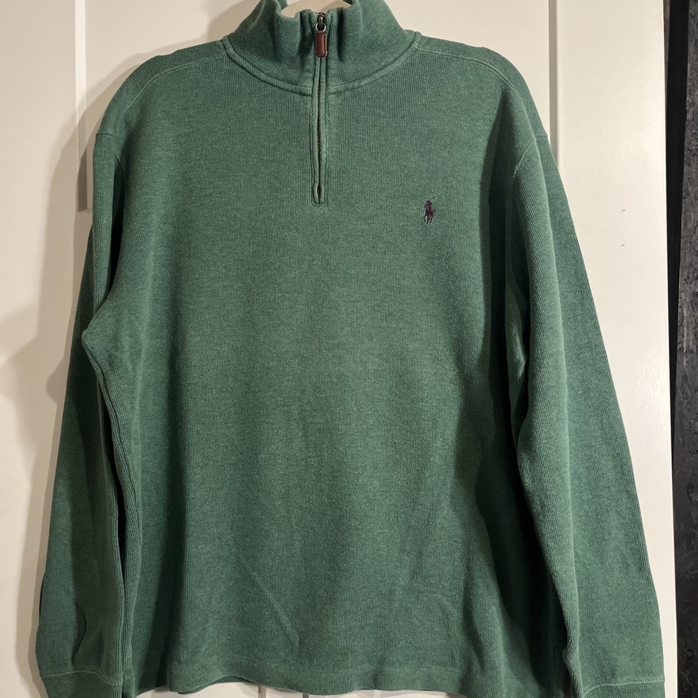 Vintage Polo Ralph Lauren 1/4 zip pullover Sweater Green Men’s Large Purple Pony
